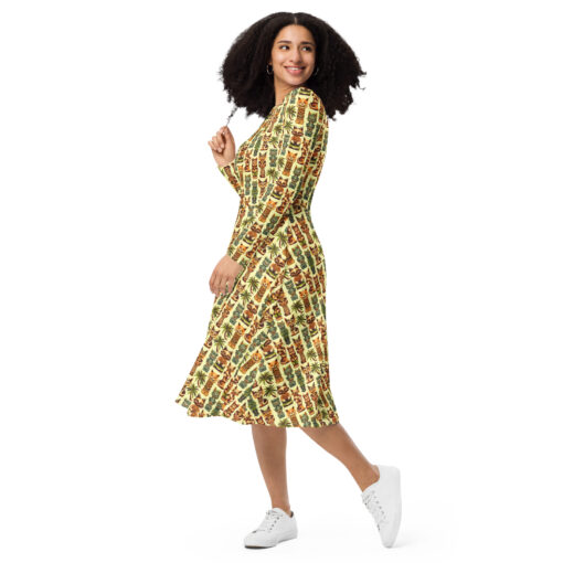 Tiki Tabby - Long Sleeve Midi Dress - #000003