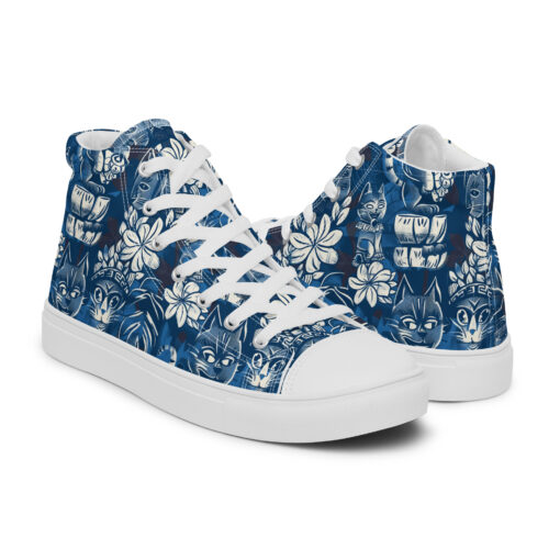 Blue Tiki Kitty – Women’s High Top Canvas Shoes – #000017