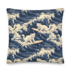 Surfing Hokusai Cat I – Premium Pillow – #000039