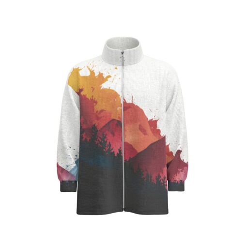 "Watercolor Landscape II" - Unisex Stand Collar Zipped Jacket