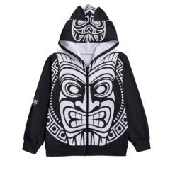 Catiki Cat - Tiki Mask -  Unisex Pullover Hoodie With Zipper Closure