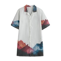"Watercolor Mountains I" -  Men's Hawaiian Shirt With Button Closure |115GSM Cotton poplin