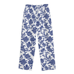 Catiki Blue Floral - Tropical Tiki Design - Wide-Leg Pants