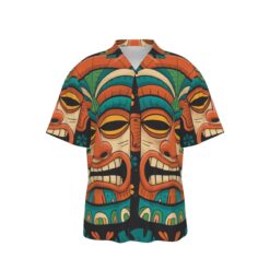 Jungle Moai Tiki Heat – Catiki Men's Hawaiian Shirt (Rayon)